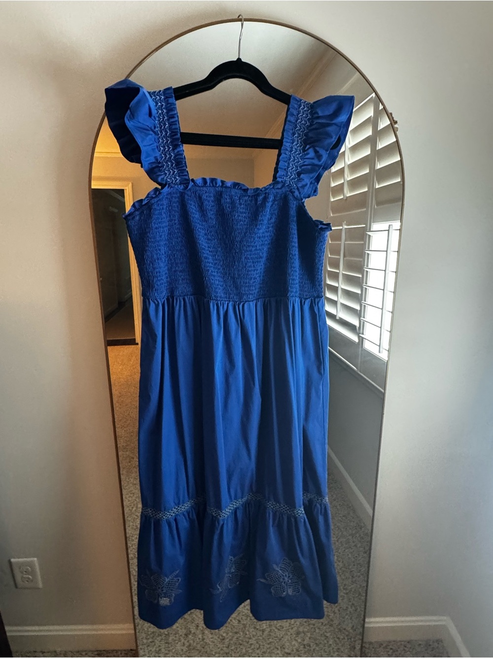 Skies Are Blue Curvy Smocked Royal Blue Dress with Ruffle Strap